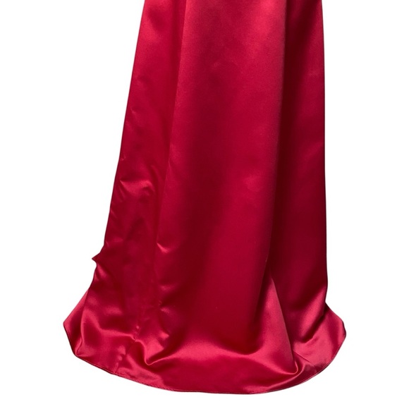 Michaelangelo Red Strapless Satin Gown Bow Back Formal Evening Dress Sz 2 - Picture 4 of 12
